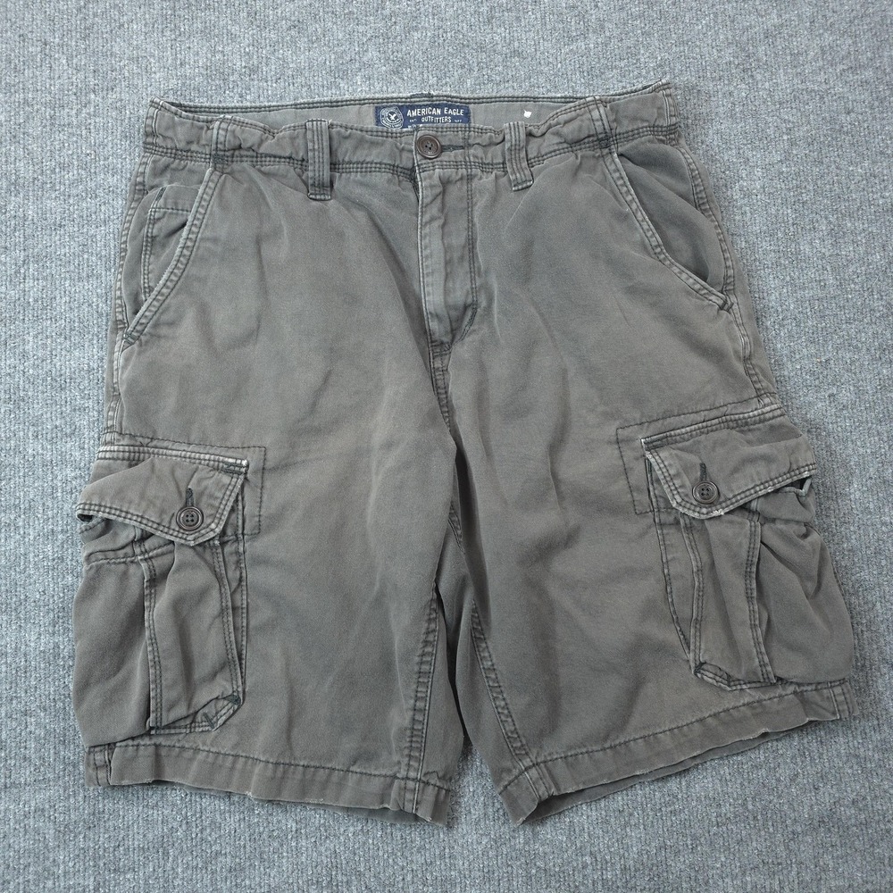 American Eagle Cargo Shorts Mens 32 Gray Canvas Classic Fit Casual Workwear